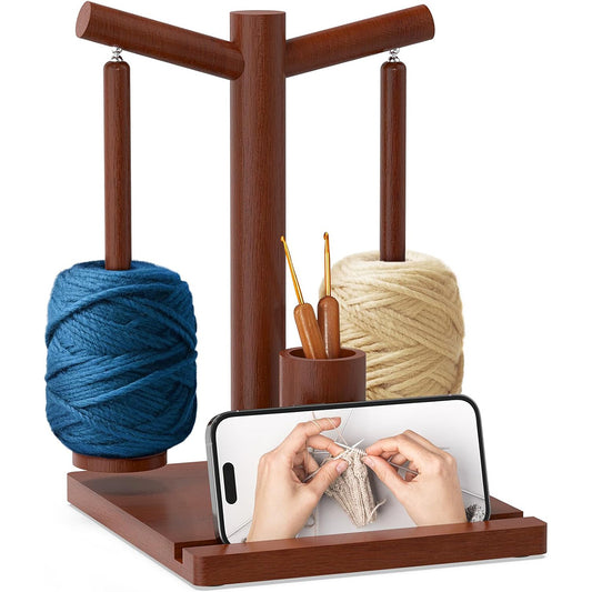 Wooden Yarn Holder for Crocheting and Knitting with Phone stand