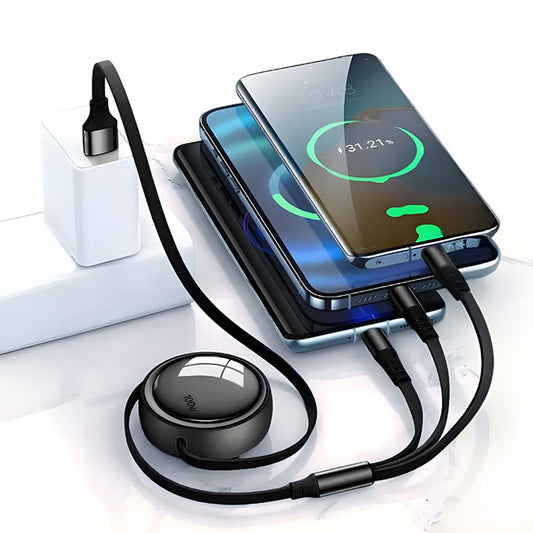 3 In 2 Retractable Multi Charging Cable Retracted USB C Cell Phone Charger