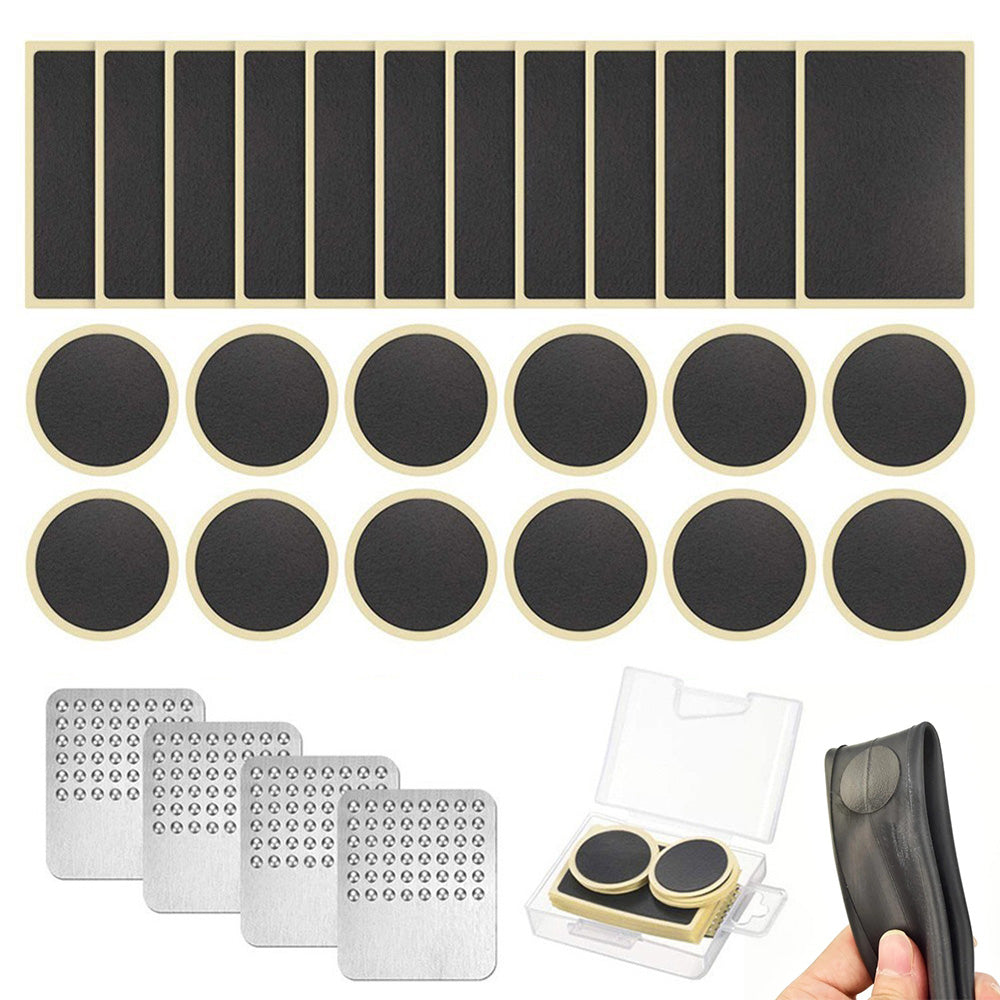 24Pcs Self Adhesive Bike Tire Patch Kit with 4 Metal Rasps No Glue Needed for Bicycle Inner Tube Repair