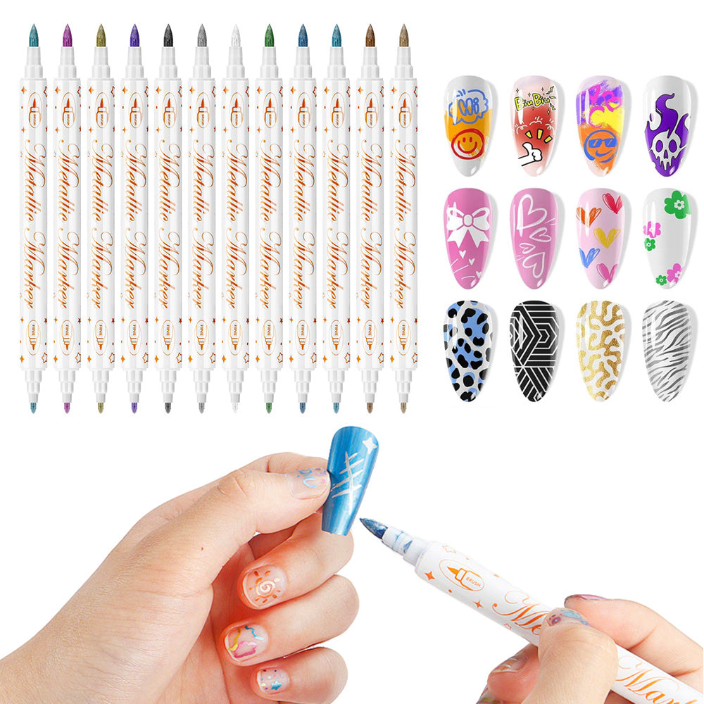 12 Colors DIY Nail Art Pens Set Dual Heads Nail Polish Pens Acrylic Paint Markers For Nail Art
