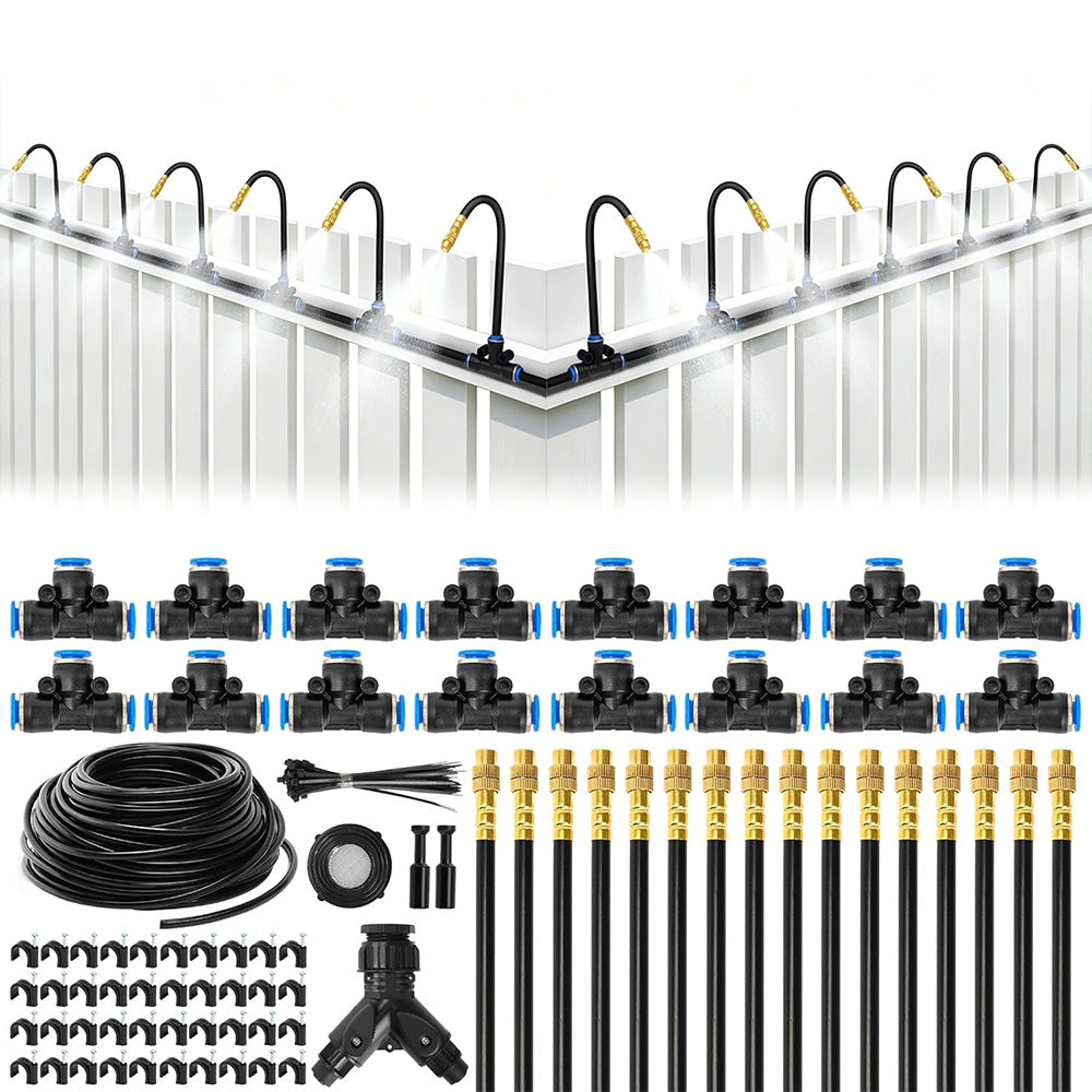 30m 0.6cm 360-Degree Adjustable Copper Nozzle Irrigation Kit for Garden Greenhouse Lawn Patio
