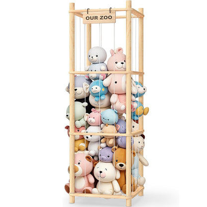 Stuffed Animal Storage Organizer Wooden Zoo Toy Holder for Playrooms Bedrooms