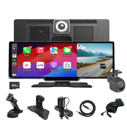 10.26 Inch IPS Portable Wireless Carplay Android Auto Screen with Dual Dash Cam
