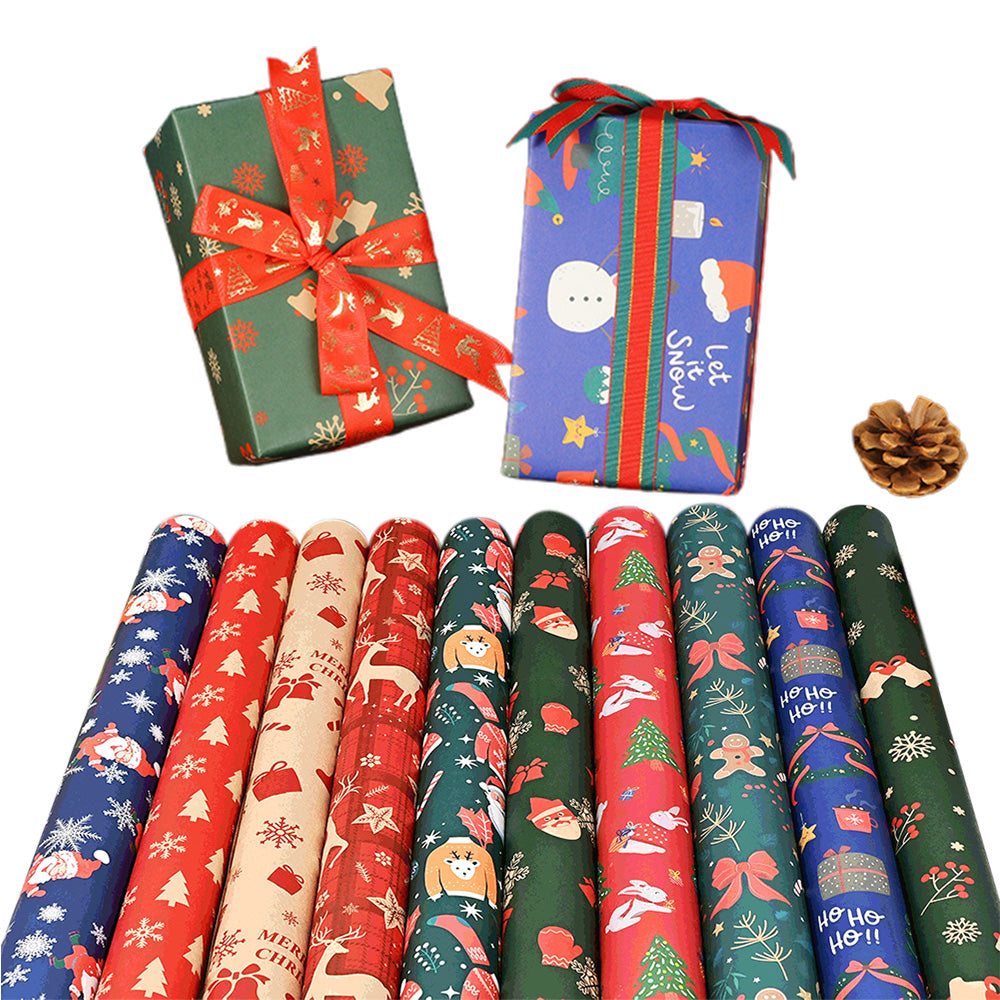 10Pcs Christmas Wrapping Paper Present Wrap Rolls