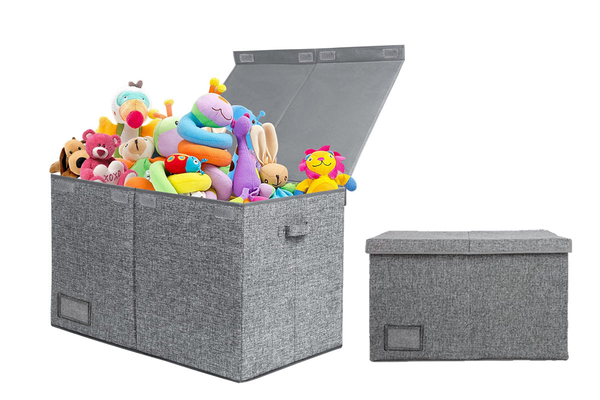 Foldable Large Toy Box Chest with Lid Linen Grey Toy Storage Organizer