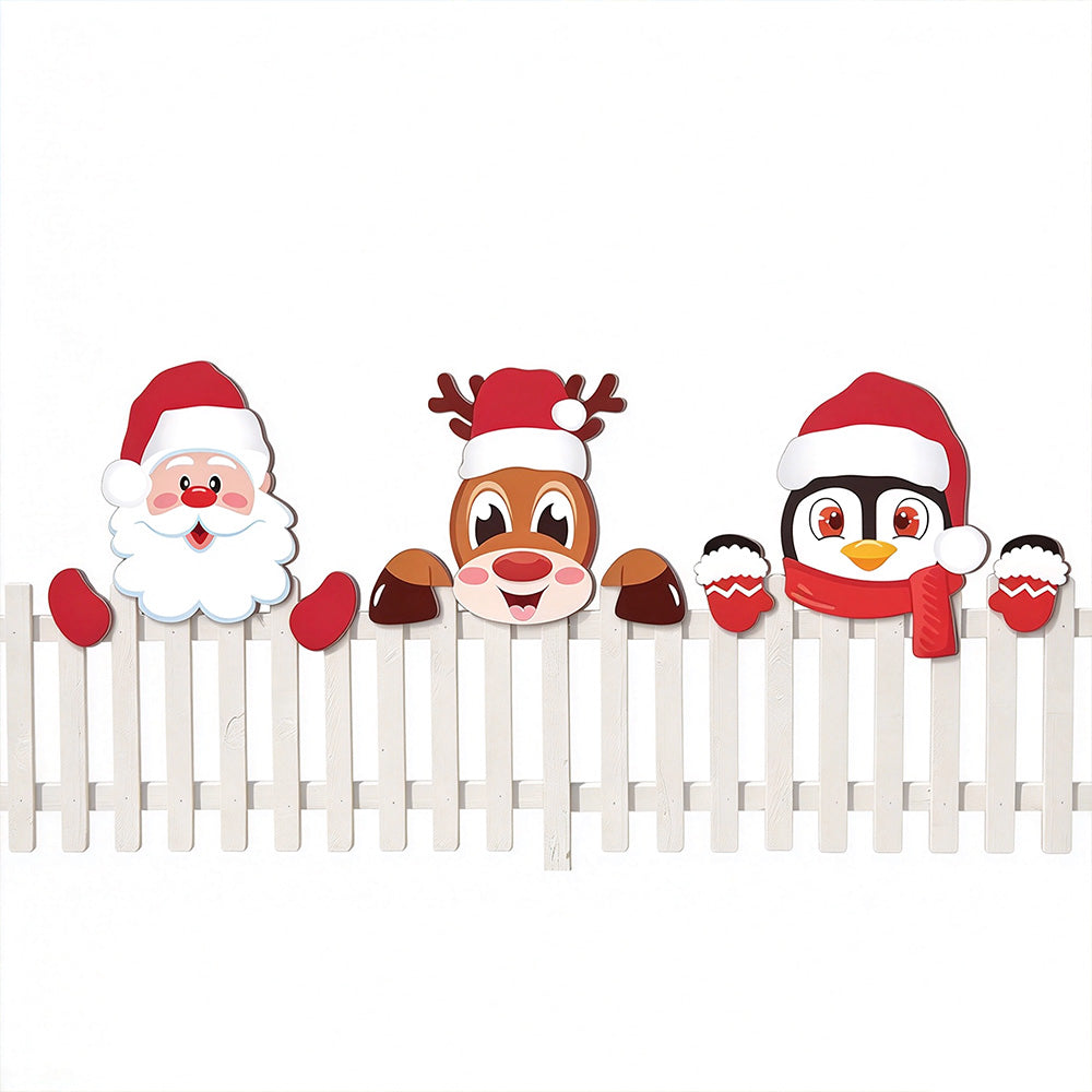 3Pcs Christmas Fence Peekaboo Decorations Xmas Yard Fence Ornament Set