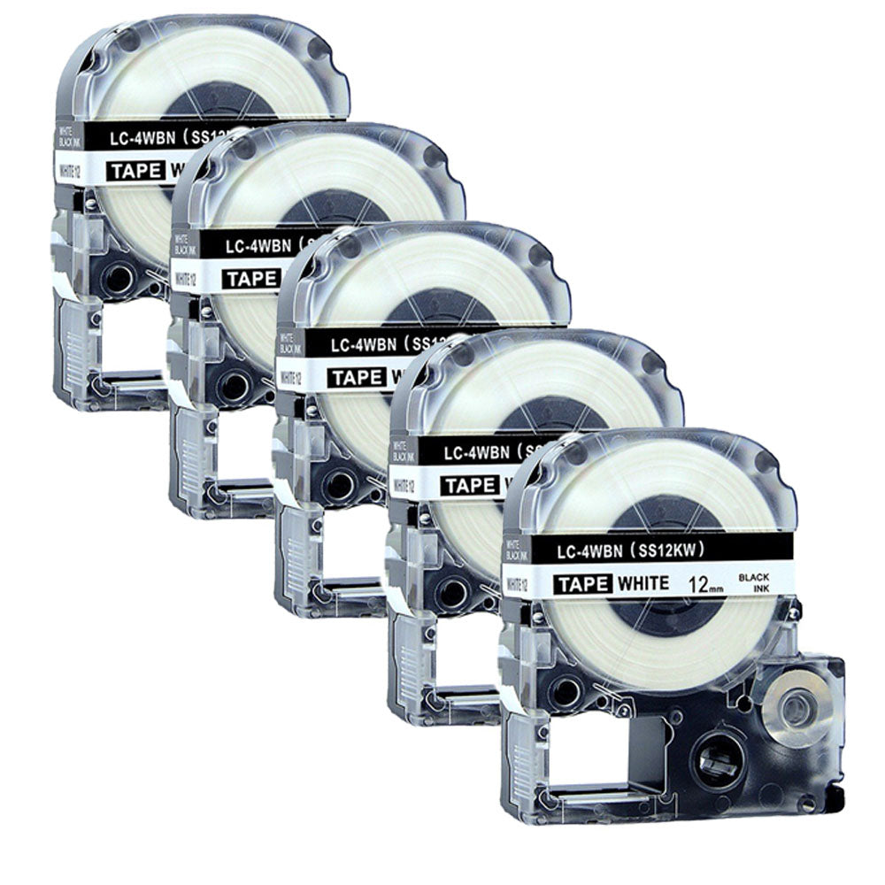 5 Piece Compatible with Epson KingJim LK-4WBN Label Tape