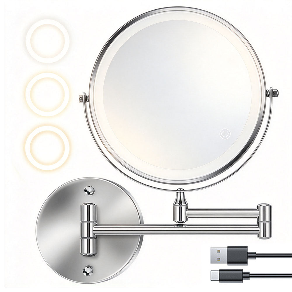 LED Wall Mounted Makeup Mirror Rechargeable 10x Magnifying Cosmetic Mirror