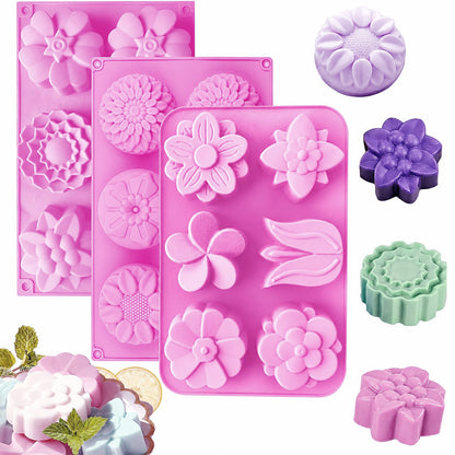 3 Pack Flower Soap Mold Silicone Baking Molds