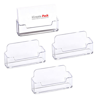 4Pcs Business Card Holder for Desk Clear Plastic Business Card Display Stand