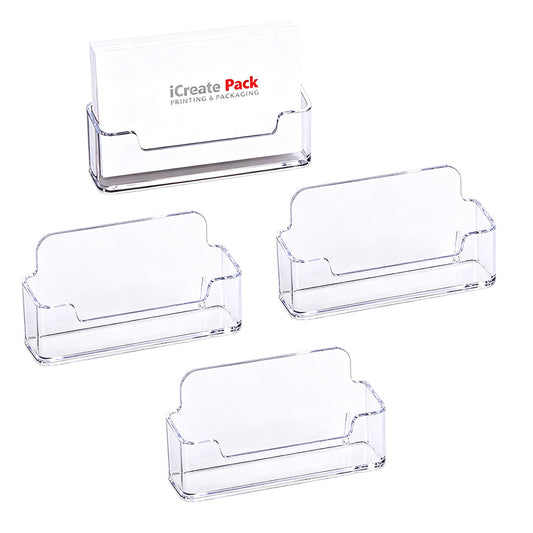 4Pcs Business Card Holder for Desk Clear Plastic Business Card Display Stand