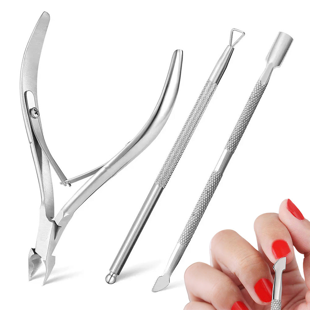 3 Piece Stainless Steel Cuticle Trimmer Set Manicure Pedicure Tool Kit