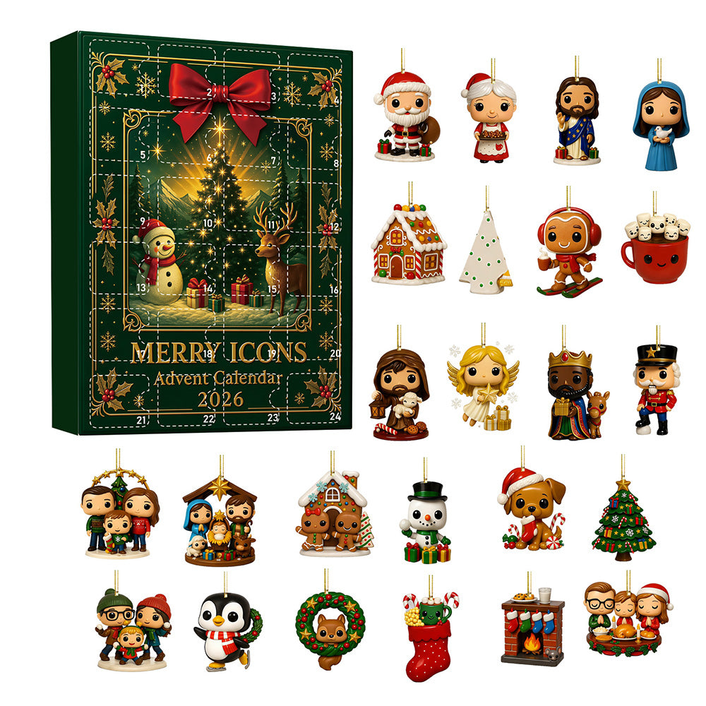 Christmas Advent Calendar 24 Days 2D Flat Acrylic Christmas Tree Ornaments for Adults