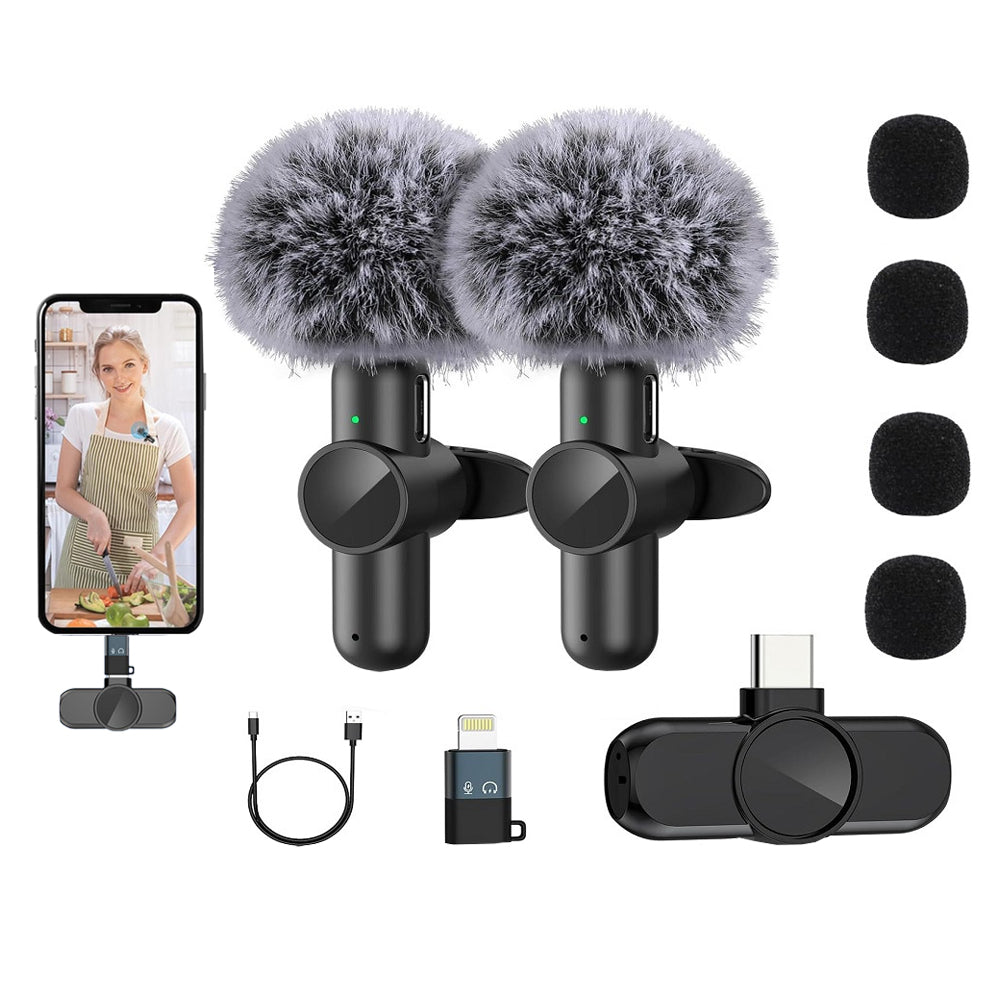 2-in-1 Wireless Lavalier Microphone for iPhone iPad Plug-Play Lapel Microphone for Recording Vlog Livestream