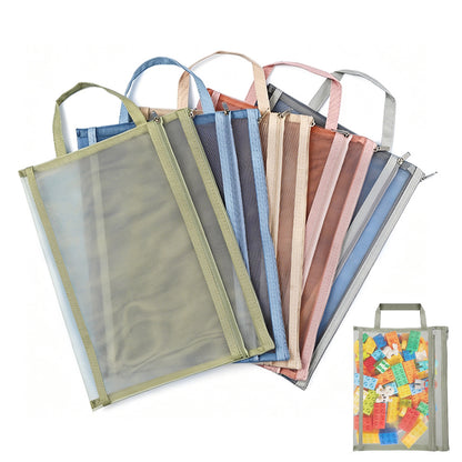 5 Pack Mesh Zipper Pouches A4 Storage Bags with Handle for Puzzles Blocks Toys