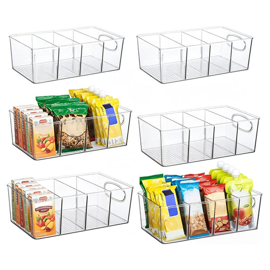 6Pcs Cabinet Organizer Bins with Handle Divided Storage Container for Kitchen