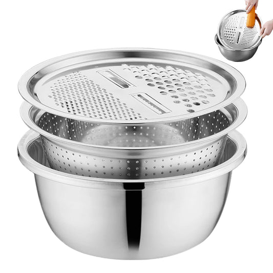3Pcs Stainless Steel Vegetable Cutter Bowl Set with Grater and Strainer