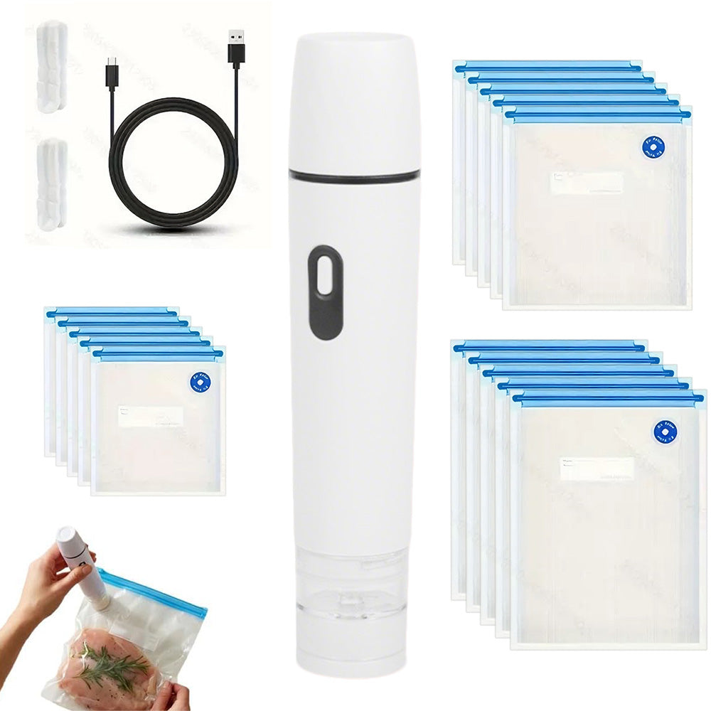 Compact Vacuum Sealer for Food Storage with 15 Reusable Vacuum Bags