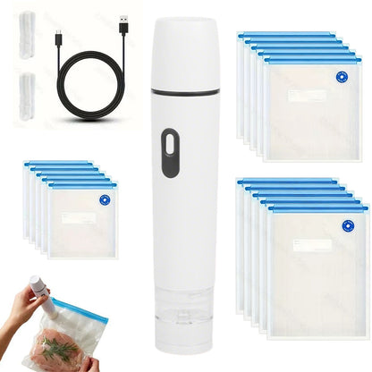 Compact Vacuum Sealer for Food Storage with 15 Reusable Vacuum Bags