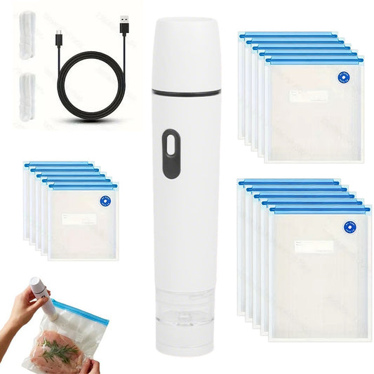 Compact Vacuum Sealer for Food Storage with 15 Reusable Vacuum Bags