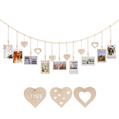 Boho Hanging Photo Display Wooden Beads String with Clips Picture Frames Photo Hanger for Office Wall Art Decor Style 1