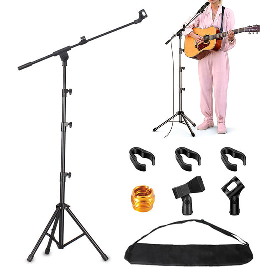 Universal Metal Microphone Stand With Adjustable Height And Mic Clips
