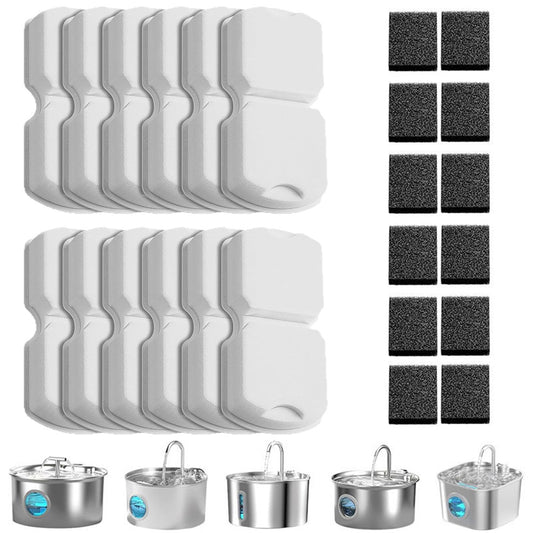 12 Pack Pet Water Fountain Filter Replacement 6 Carbon 6 Sponge for Stainless Steel Dispenser