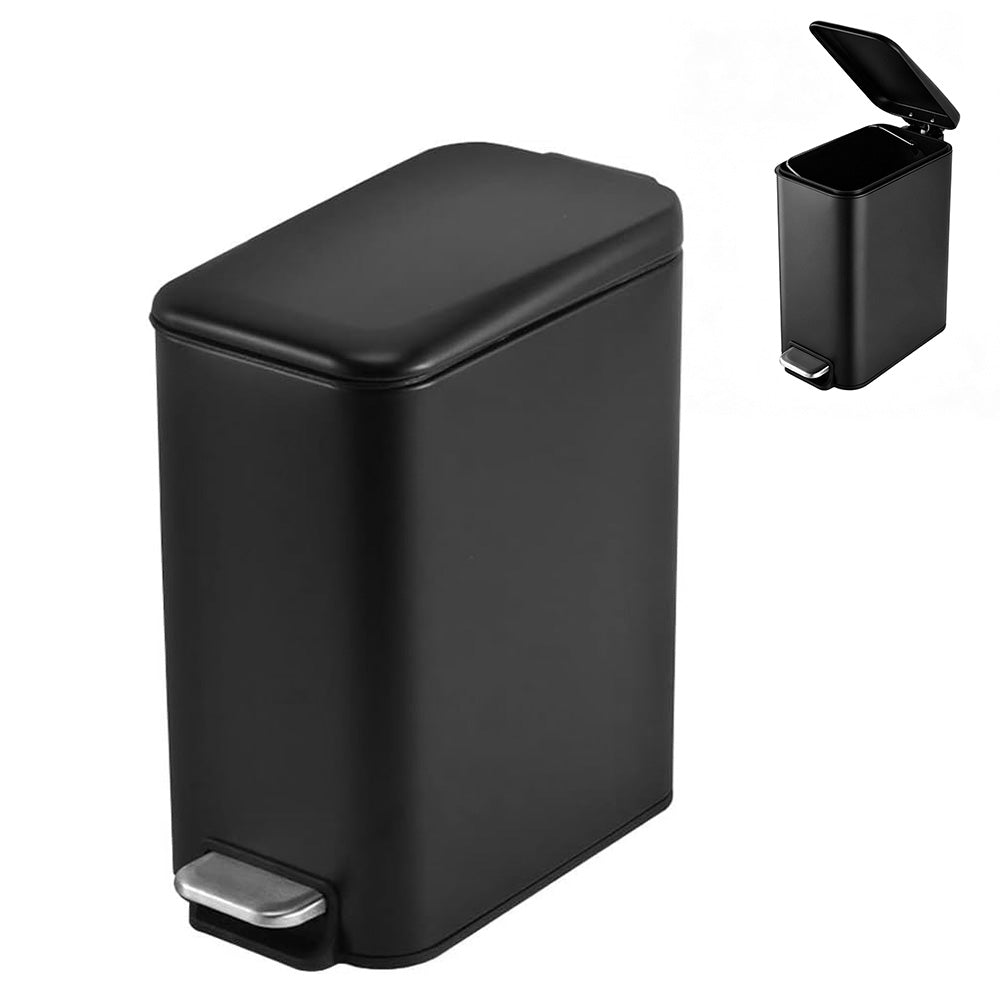 Slim Stainless Steel Pedal Trash Can 14cm Narrow Bathroom Waste Bin Soft Close Lid