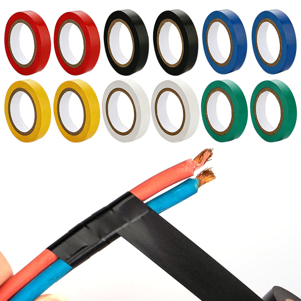 12 Pack Electrical Tape 10m PVC Insulation Tape Flame Retardant for Wire Cable