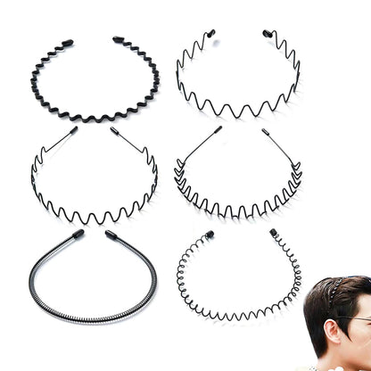 6Pcs Invisible Metal Headband Non Slip Hair Hoop for Women Men with Elastic Band