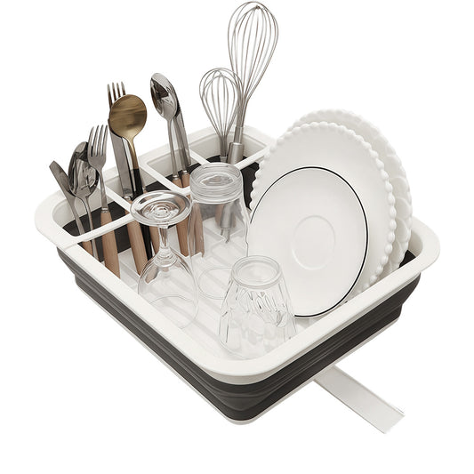 Foldable Dish Drying Rack with Utensil Holder Collapsible Kitchen Sink Organizer