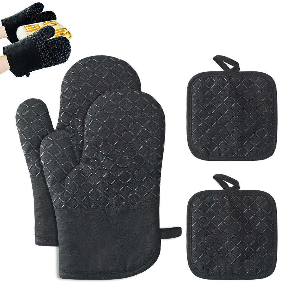 Cotton Silicone Oven Mitts Set with Pot Holders