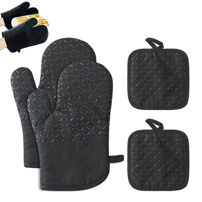 Cotton Silicone Oven Mitts Set with Pot Holders