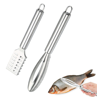 2Pcs Stainless Steel Fish Scaler Brush Scale Scraper Skin Remover Kitchen Seafood Clean Tool