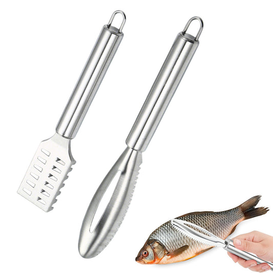 2Pcs Stainless Steel Fish Scaler Brush Scale Scraper Skin Remover Kitchen Seafood Clean Tool