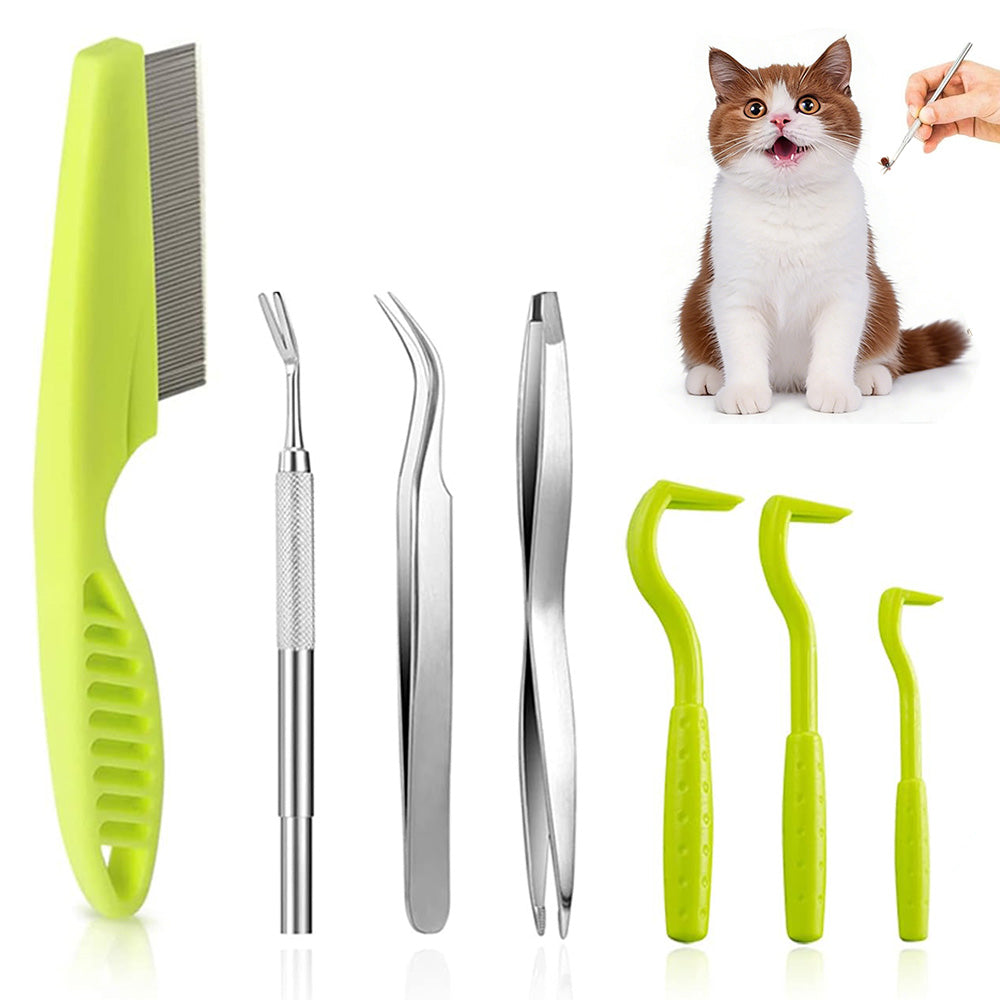 Pet Tick Removal Tool Set with Flea Comb and Tweezers for Dogs and Cats