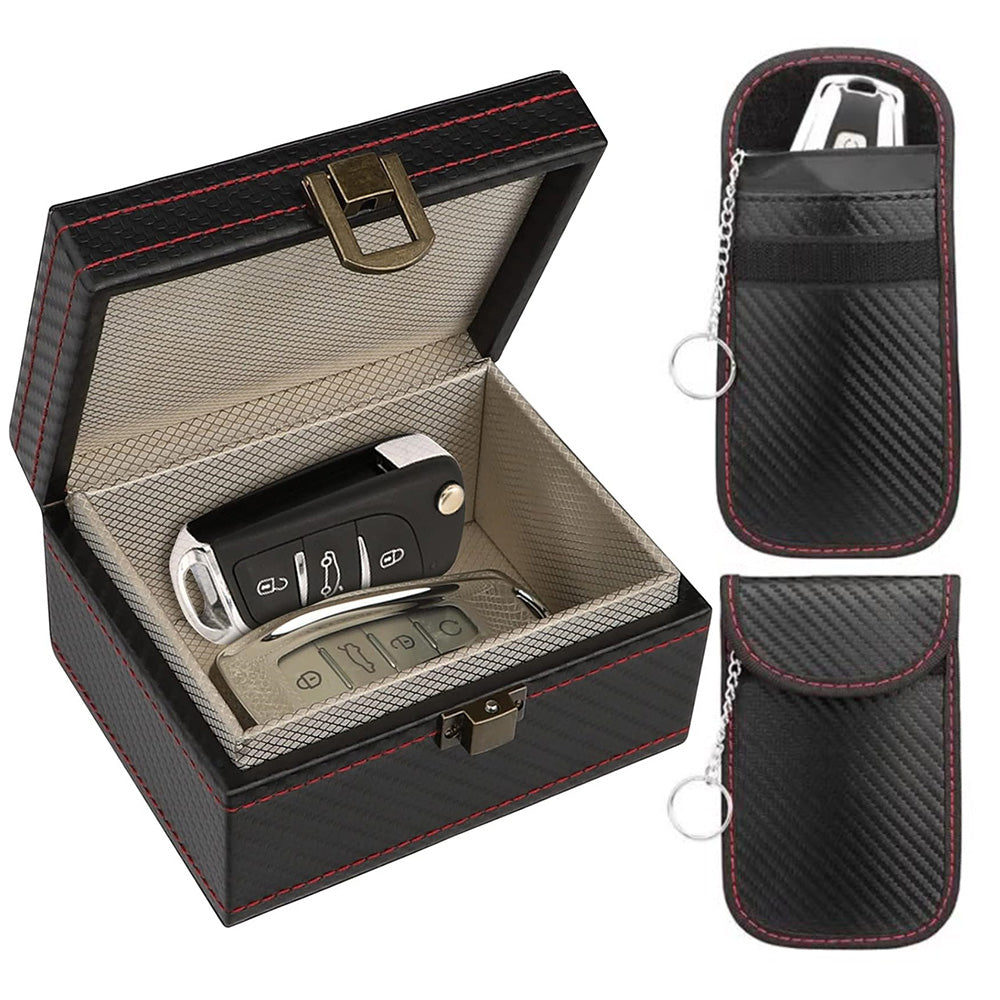 Key Fob Protector with Two Car Key Bags Anti Theft RFID Box