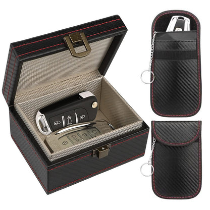 Key Fob Protector with Two Car Key Bags Anti Theft RFID Box