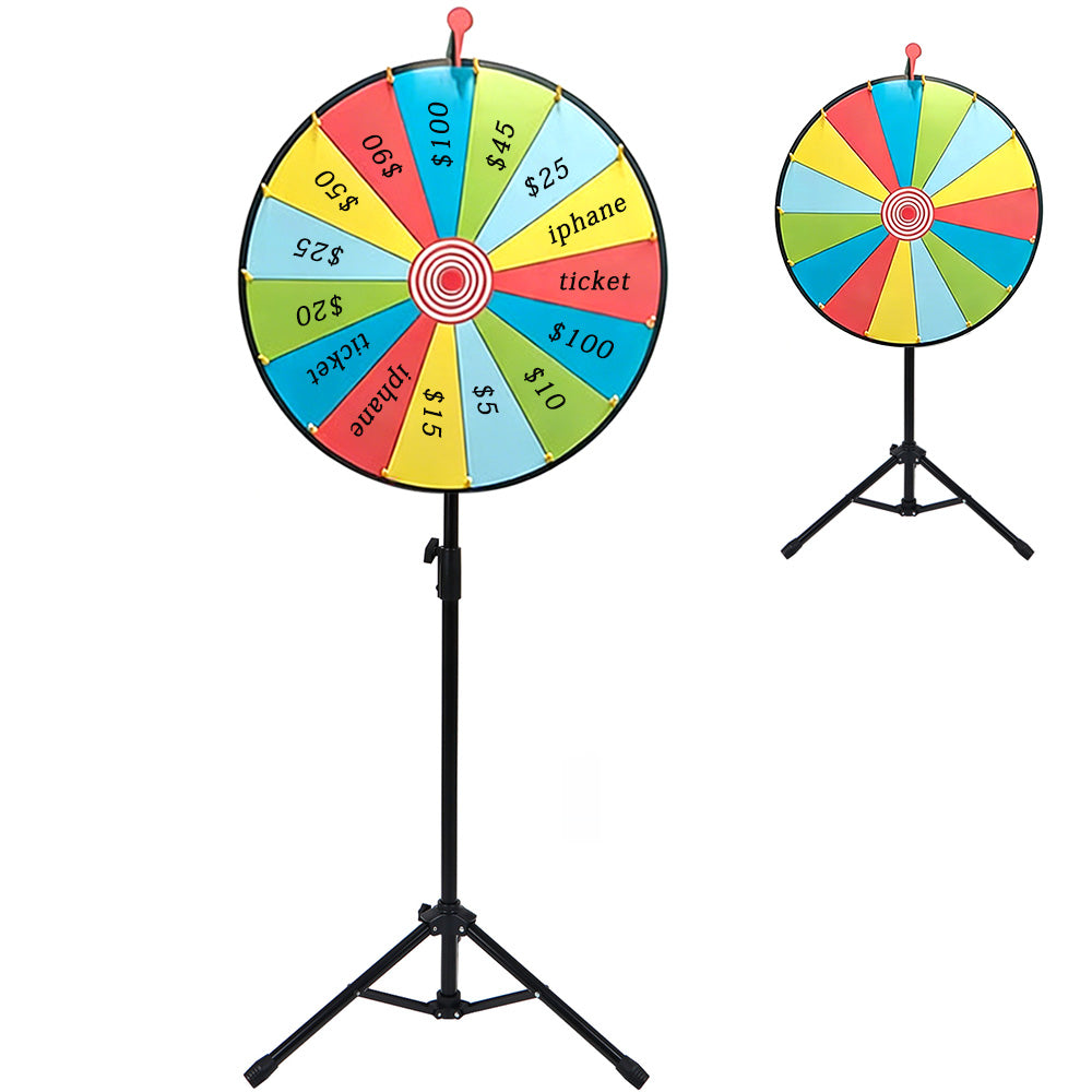60cm Prize Wheel 15 Slots Colour Spinning Wheel with Adjustable Tripod Floor Stand