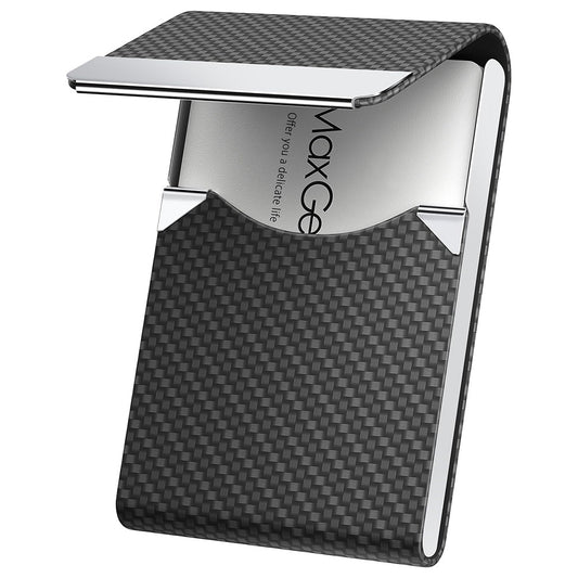Business Card Holder Slim PU Leather Stainless Steel Name Card Case