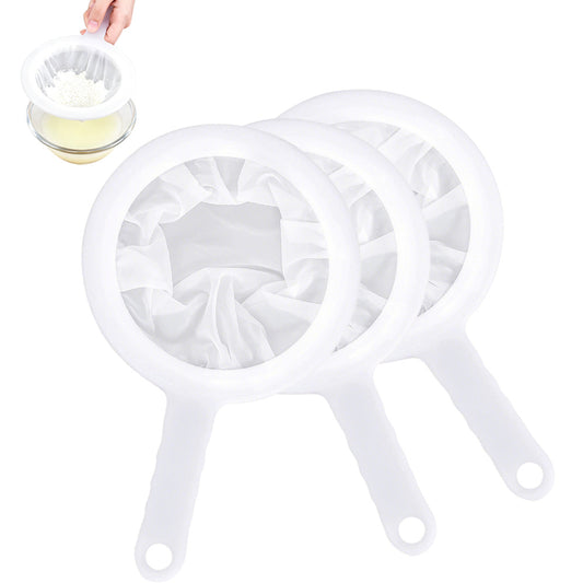 3Pcs Fine Mesh Strainer with Handle and Nylon Filter Sieve for Juice Wine