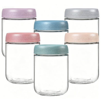 6 Pcs Glass Storage Jars with Airtight Lid Oatmeal Food Storage Container for Kitchen Pantry