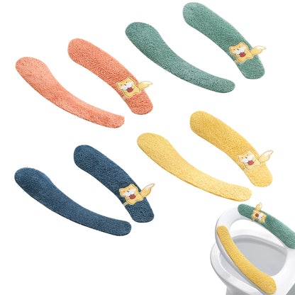 4Pcs Bathroom Soft Thicker Warmer Washable Cloth Toilet Seat Cover Pads