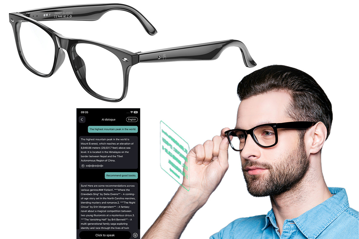 AI Translator Smart Glasses 134 Languages Open Ear Sound with Mic and Speakers -Blue Light Blocking Glasses