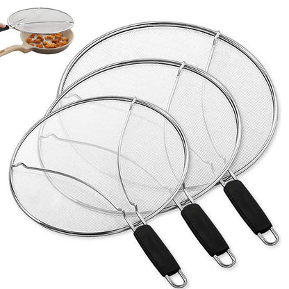 3PCS Stainless Steel Grease Splatter Guard for Frying Pan Ultra Fine Mesh Lids Splatter Screen for Cooking