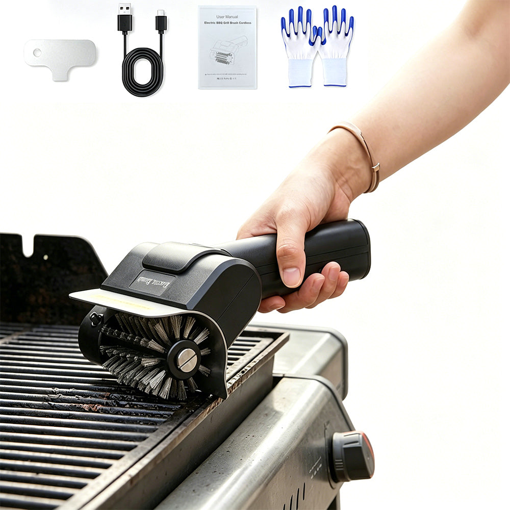 Cordless Electric Grill Brush BBQ Cleaner with 2000mAh Battery and 600rpm for Outdoor