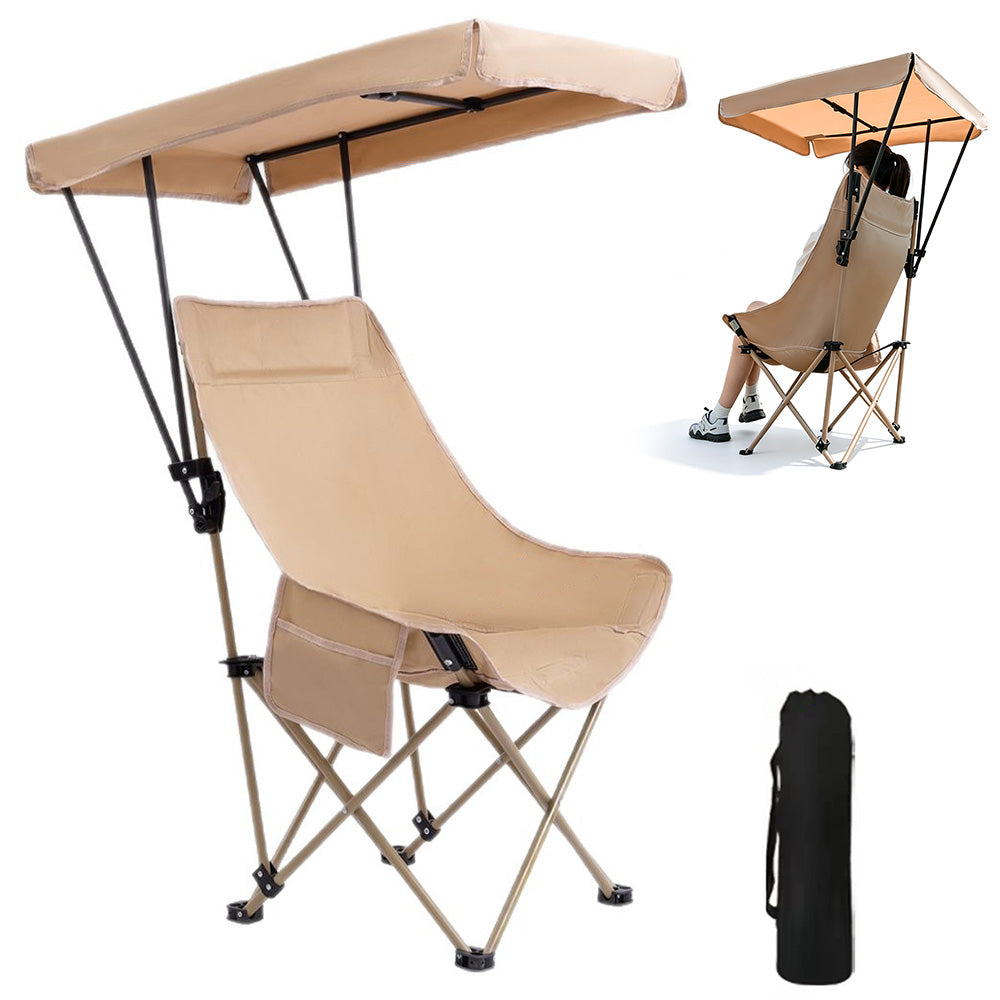 Camping Chair with Canopy Folding Outdoor Chair -Khaki
