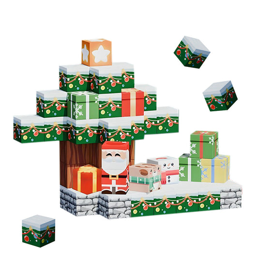 Magnetized Building Blocks for Kids Christmas Themed STEM Learning Cubes Style 1