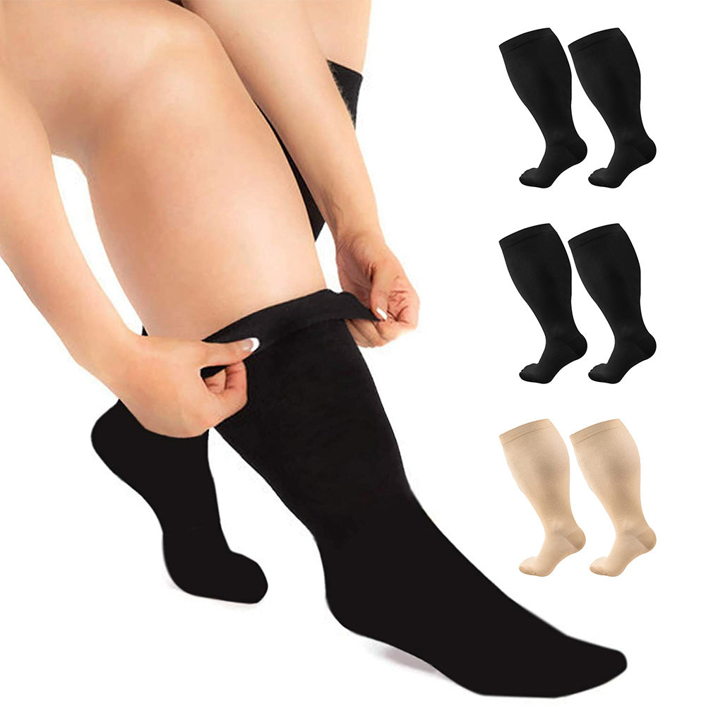 3 Pairs Plus Size Compression Socks for Women Men Knee High Solid Color