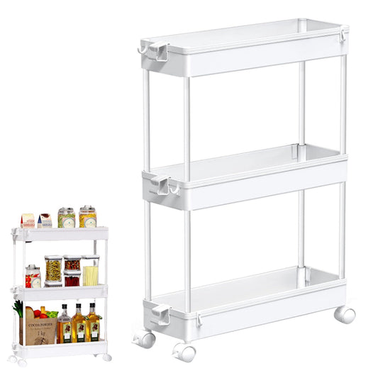 3-Tier Rolling Storage Cart Bathroom Storage Organizer Shelf White